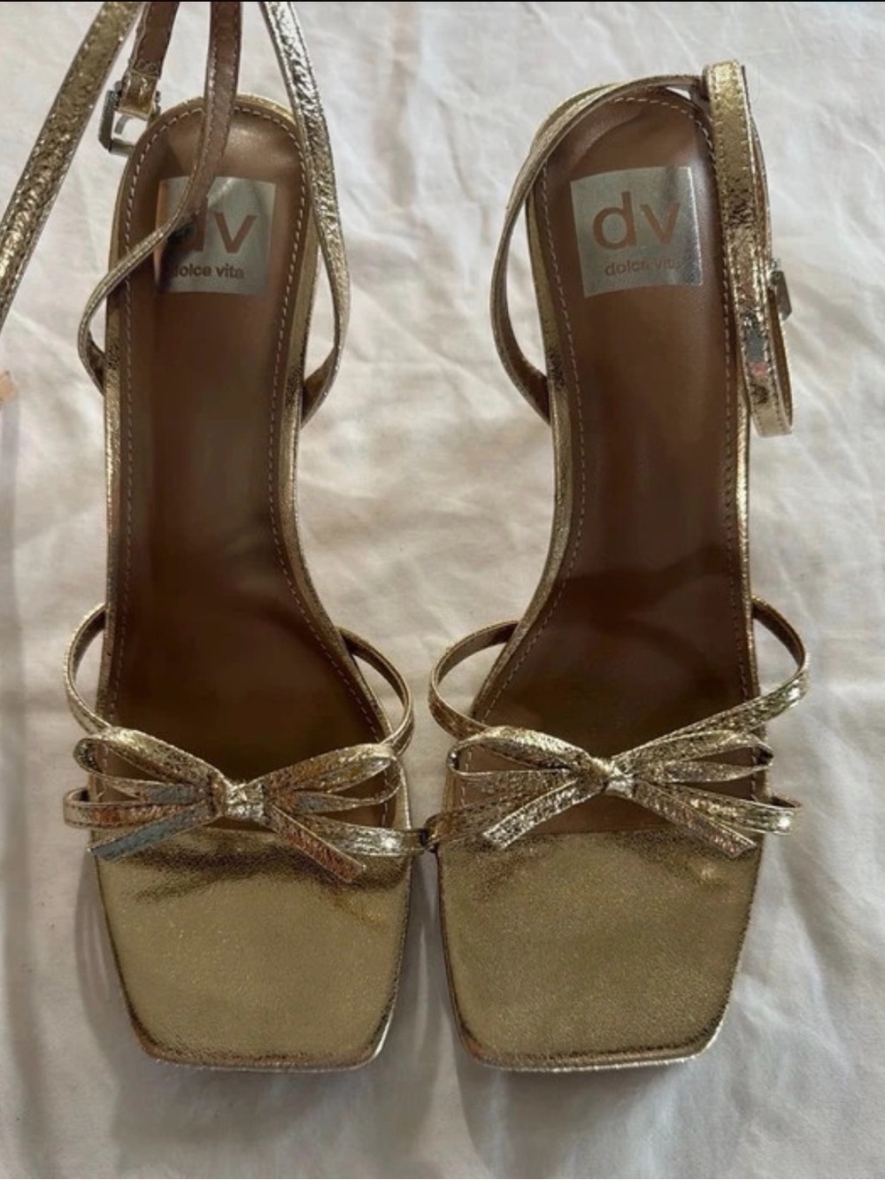Dolce Vita Gold Strappy Bow Heeled Sandals